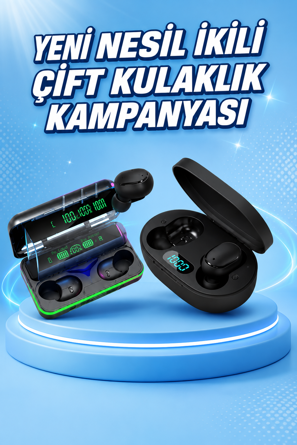 099d250e-f72f-4216-8a02-93e7e6451228 İkili Bluetooth Kulaklık Dijital Göstergeli Uzun Pil Ömrü Yüksek Ses Kaliteli - vipsepet - Görsel 1