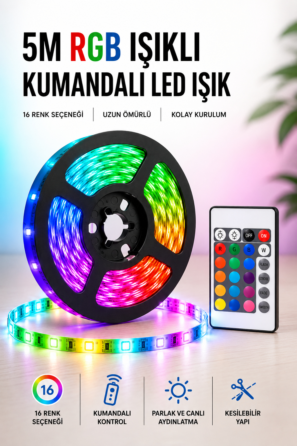 0bea9e77-5444-4e7e-aa92-1d39c7687eb4 5M RGB Işıklı Her Ortama Uygun Led Işık - Vipsepet - Görsel 1