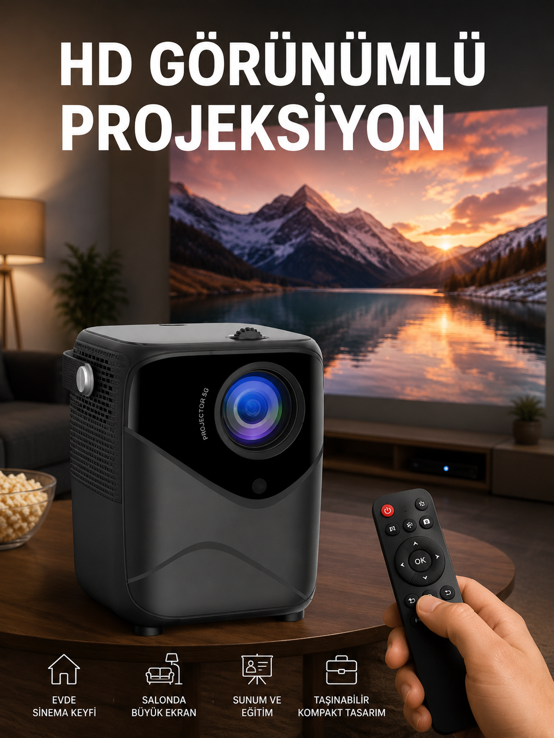 0c763fe2-4be0-4b10-a07c-28d21360f79c Yüksek HD Görünümlü Taşınabilir Projeksiyon Cihazı - Vipsepet - Görsel 1