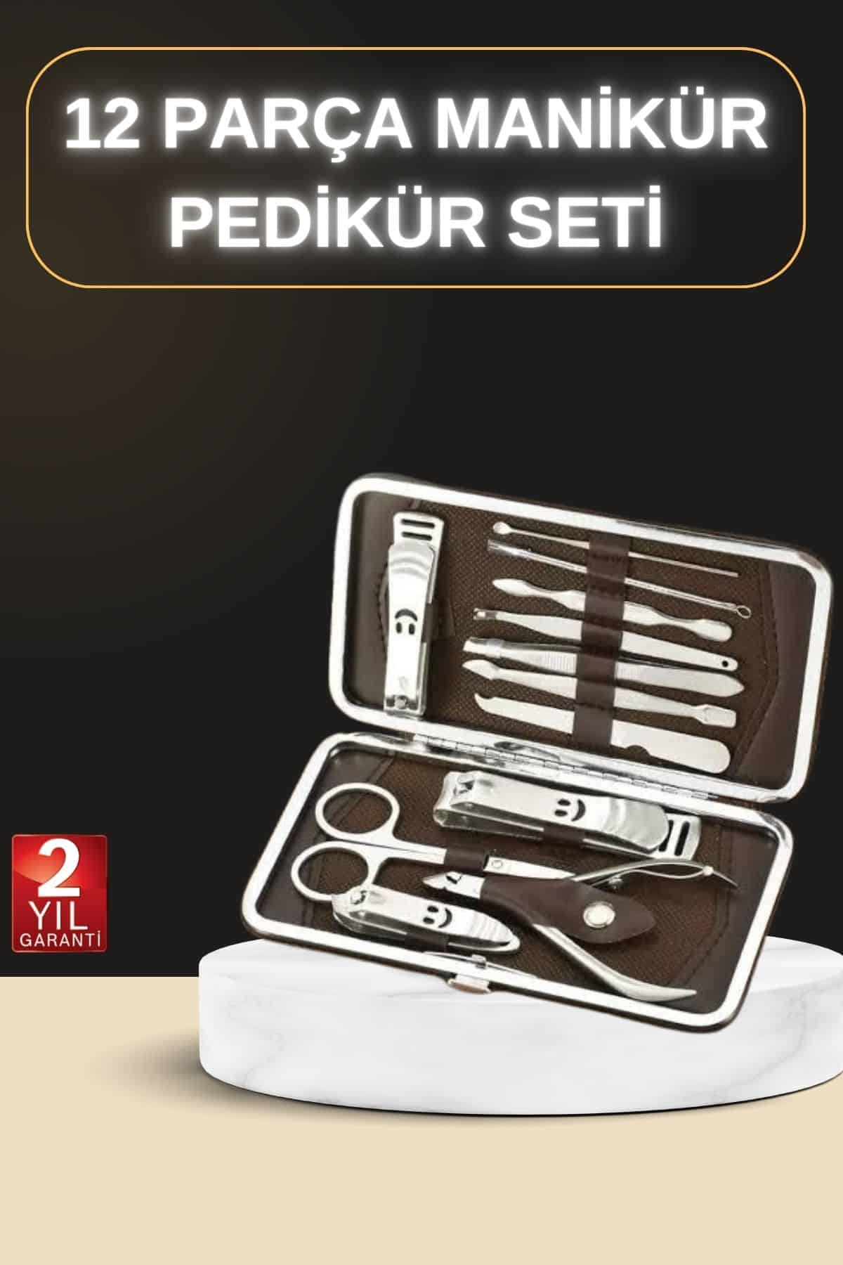 1-1 12 Parça Manikür Pedikür Seti Özel Deri Çanta El Ayak Bakımı Akne ve Sivilce Temizleme - Vipsepet - Görsel 1