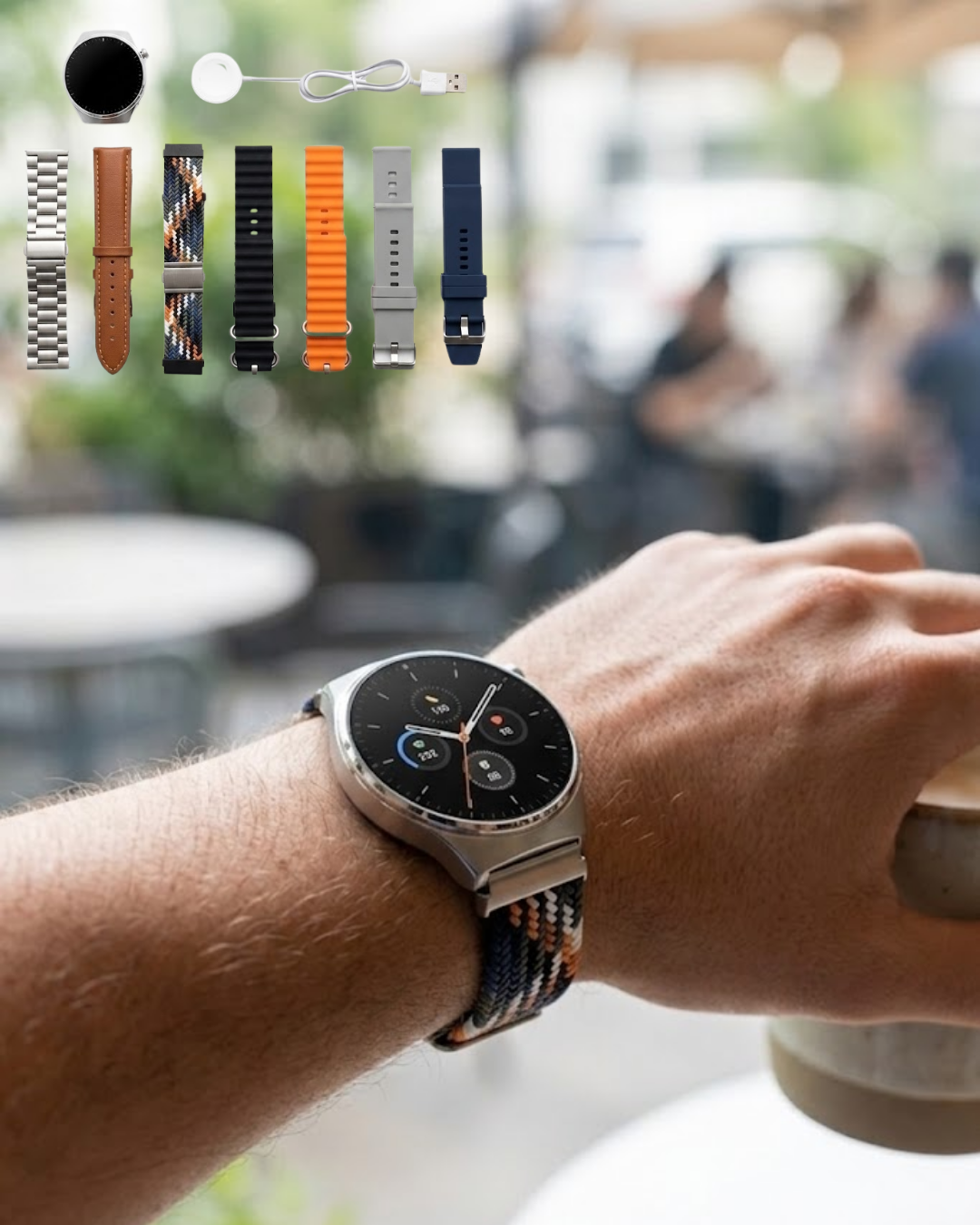 1-1 Akıllı Saat 7 Kordonlu Bluetooth Arama Nabız Takip ve Spor Modlu Çok Fonksiyonlu - Vipsepet - Görsel 1