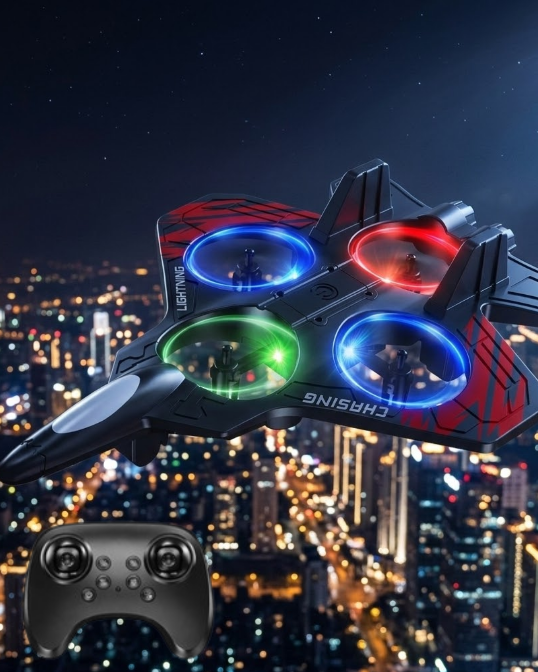 1-10 LED Işıklı Uzaktan Kumandalı Drone Fighter Jet Tasarımlı 360 Derece Dönebilen Oyuncak Uçak - Vipsepet - Görsel 1