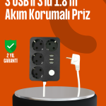 Akım Korumalı 3 USB Portlu 4’lü Priz 4.1A Hızlı Şarj - Vipsepet