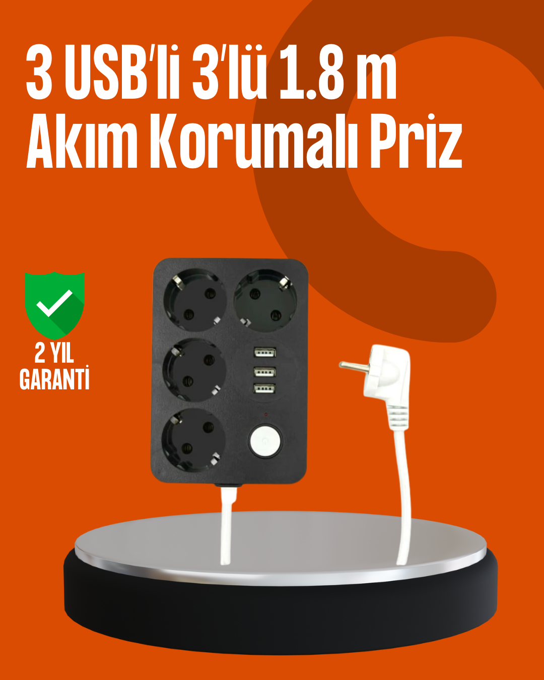 1-101 Akım Korumalı 3 USB Portlu 4’lü Priz 4.1A Hızlı Şarj - Vipsepet - Görsel 1
