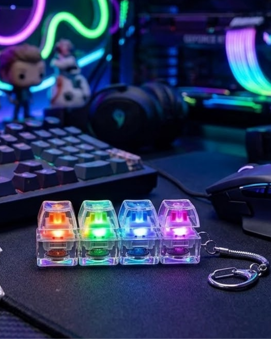 1-101 Mekanik Klavye Anahtarlık Işıklı Stres Giderici Klik Tuş Oyuncağı Renkli Fidget - Vipsepet - Görsel 1