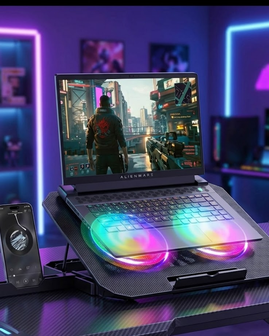 1-103 RGB Işıklı Laptop Soğutucu Stand Çift Fanlı Sessiz Çalışan Ayarlanabilir - Vipsepet - Görsel 1