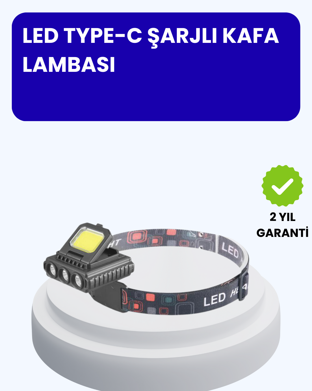 1-113 800 Lumen LED Kafa Lambası COB ve XPE Led Type C Şarjlı Ayarlanabilir - Vipsepet - Görsel 1
