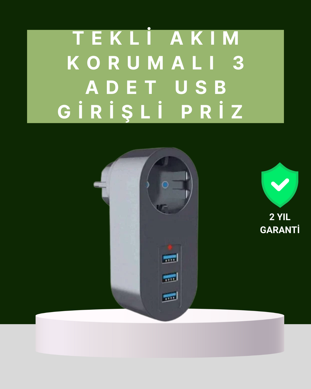 1-12 Termal Akım Korumalı 3 USB'li Güvenli Priz – Akıllı Akım Dengeleme - Vipsepet - Görsel 1