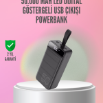 50.000 mAh Ultra Güçlü Powerbank 4 USB Çıkışlı, LED Dijital Göstergeli, Hızlı Şarj Destekli Taşınabilir Şarj Cihazı - vipsepet