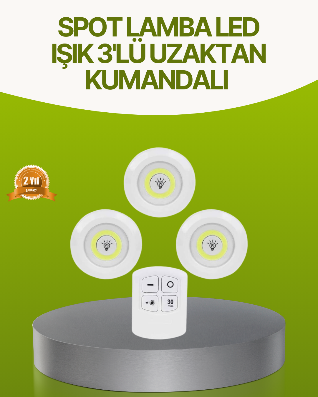 1-124 Uzaktan Kumandalı 3 Lü Kablosuz Led Spot Lamba Seti Yapışkanlı Pratik Kullanım - Vipsepet - Görsel 1