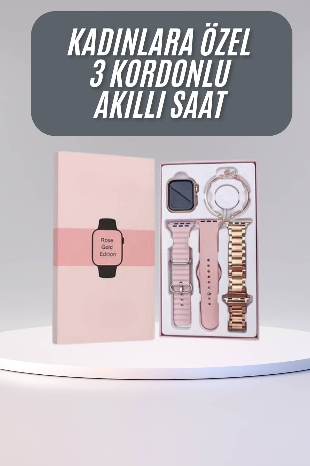 1-13 Akıllı Saat 3 Kordonlu Ve Aksesuarlı Bayanlar Için Şık Rose renk - Vipsepet - Görsel 1