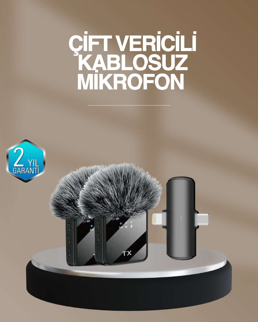 1-131 2’li Kablosuz Yaka Mikrofonu Type-C ve Lightning Uyumlu Profesyonel Set - vipsepet - Görsel 1