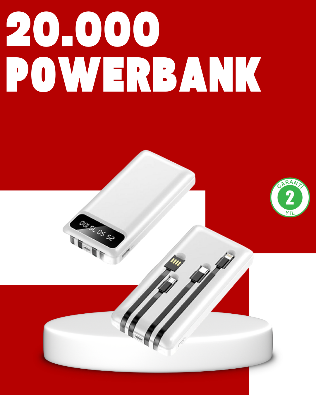 1-136 20.000mAh PD Powerbank LED Işık LCD Ekran Dahili Kablo Çoklu Giriş - vipsepet - Görsel 1