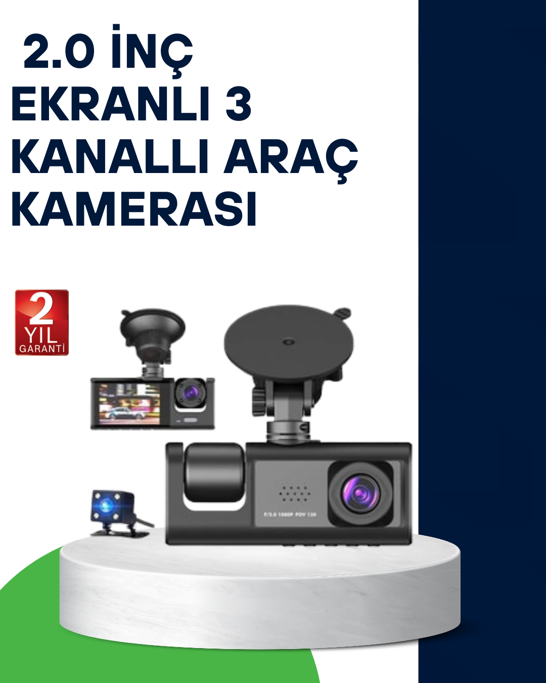 1-145 Üç Kameralı Araç Kamerası Full HD Gece Görüş G-Sensör - Vipsepet - Görsel 1