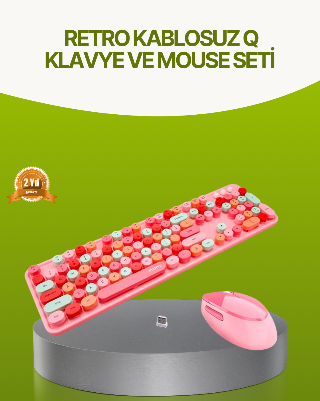 1-15 Bluetooth Retro Kablosuz Klavye ve Mouse Seti – 3 Cihaz Bağlantılı, Sessiz Tuş, Uzun Pil Ömrü - Vipsepet - Görsel 1