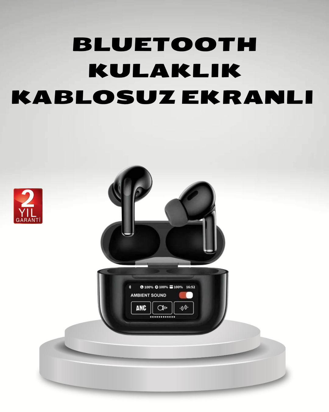 1-153 Aktif Gürültü Engelleme (ANC) Kablosuz Bluetooth Kulaklık – Dijital Ekranlı, Dokunmatik ve Uzun Pil Ömürlü - vipsepet - Görsel 1