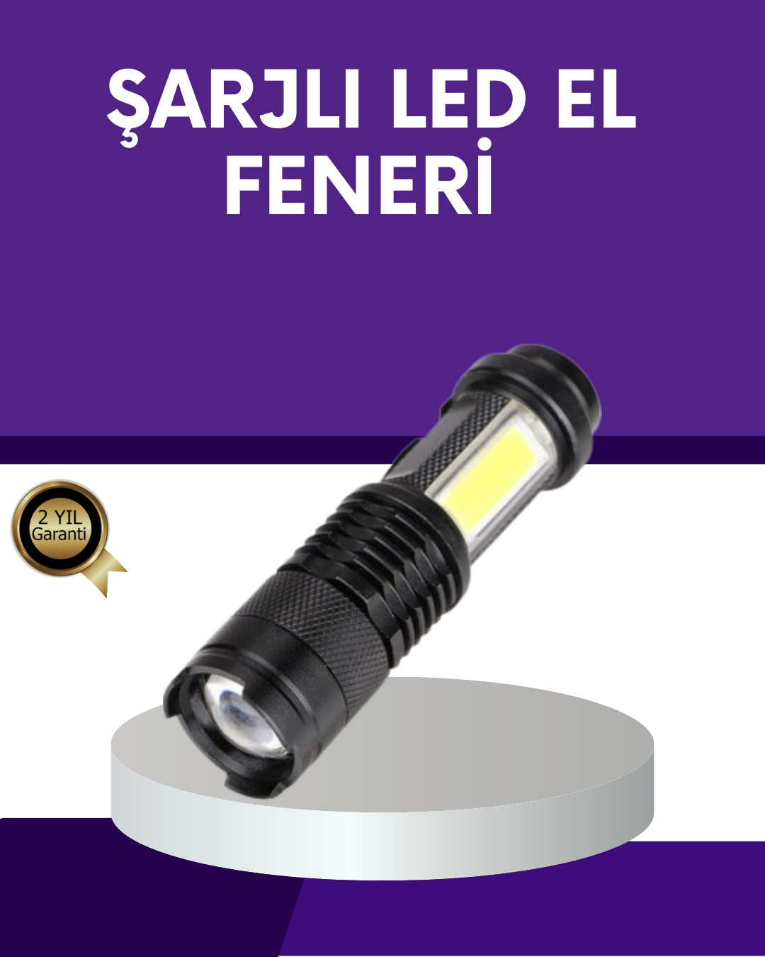 1-157 Şarjlı Mini LED El Feneri 2000 Lümen Su Geçirmez - Vipsepet - Görsel 1