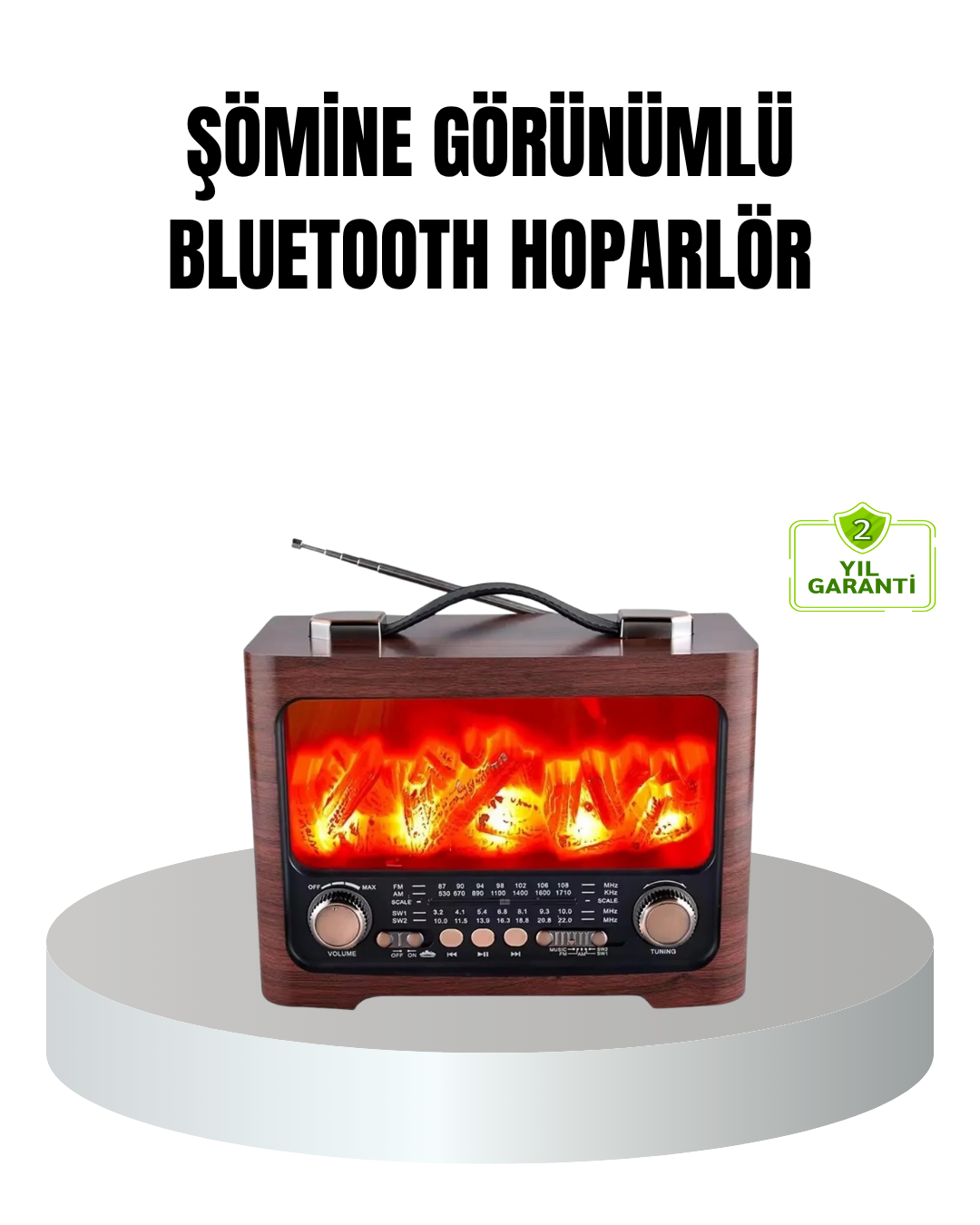 1-162 Solar Şarjlı Şömine Alev Efektli Bluetooth Hoparlör 7W Taşınabilir Ses Sistemi - Vipsepet - Görsel 1