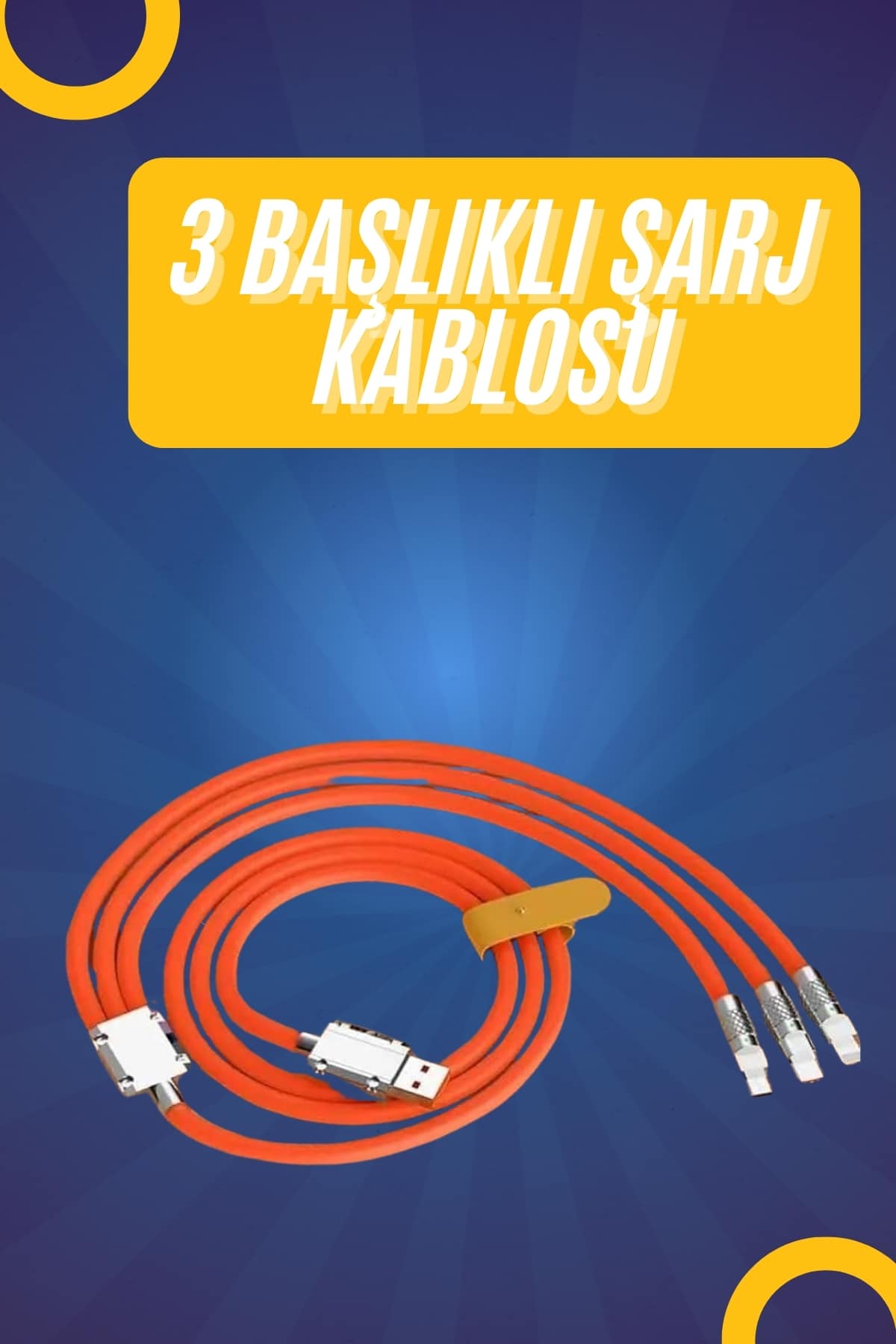 1-166 120W Silikon Metal Uçlu LED Işıklı 3 In1 Şarj Kablosu 1.2m - Vipsepet - Görsel 1