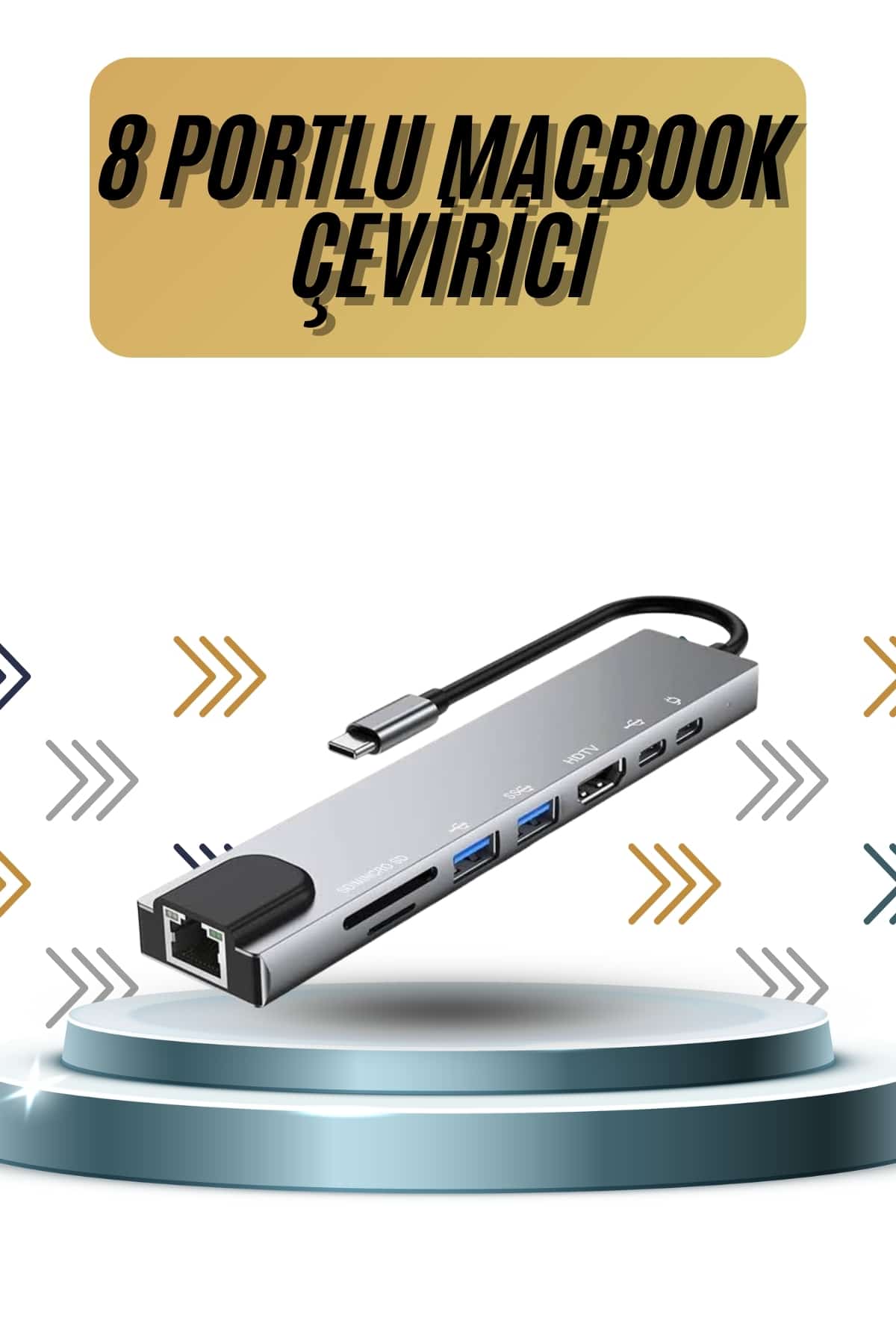 1-173 8 Portlu Macbook Çevirici Type C Hub SD TF USB Çoğaltıcı Ethernet - Vipsepet - Görsel 1