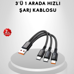 3’ü 1 Arada Hızlı Şarj Kablosu iOS Android Type-C Uyumlu ve Dayanıklı - Vipsepet