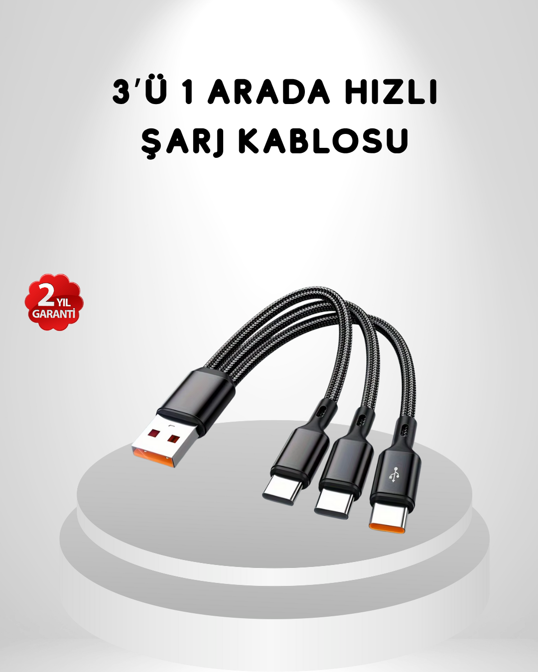 1-18 3’ü 1 Arada Hızlı Şarj Kablosu iOS Android Type-C Uyumlu ve Dayanıklı - Vipsepet - Görsel 1