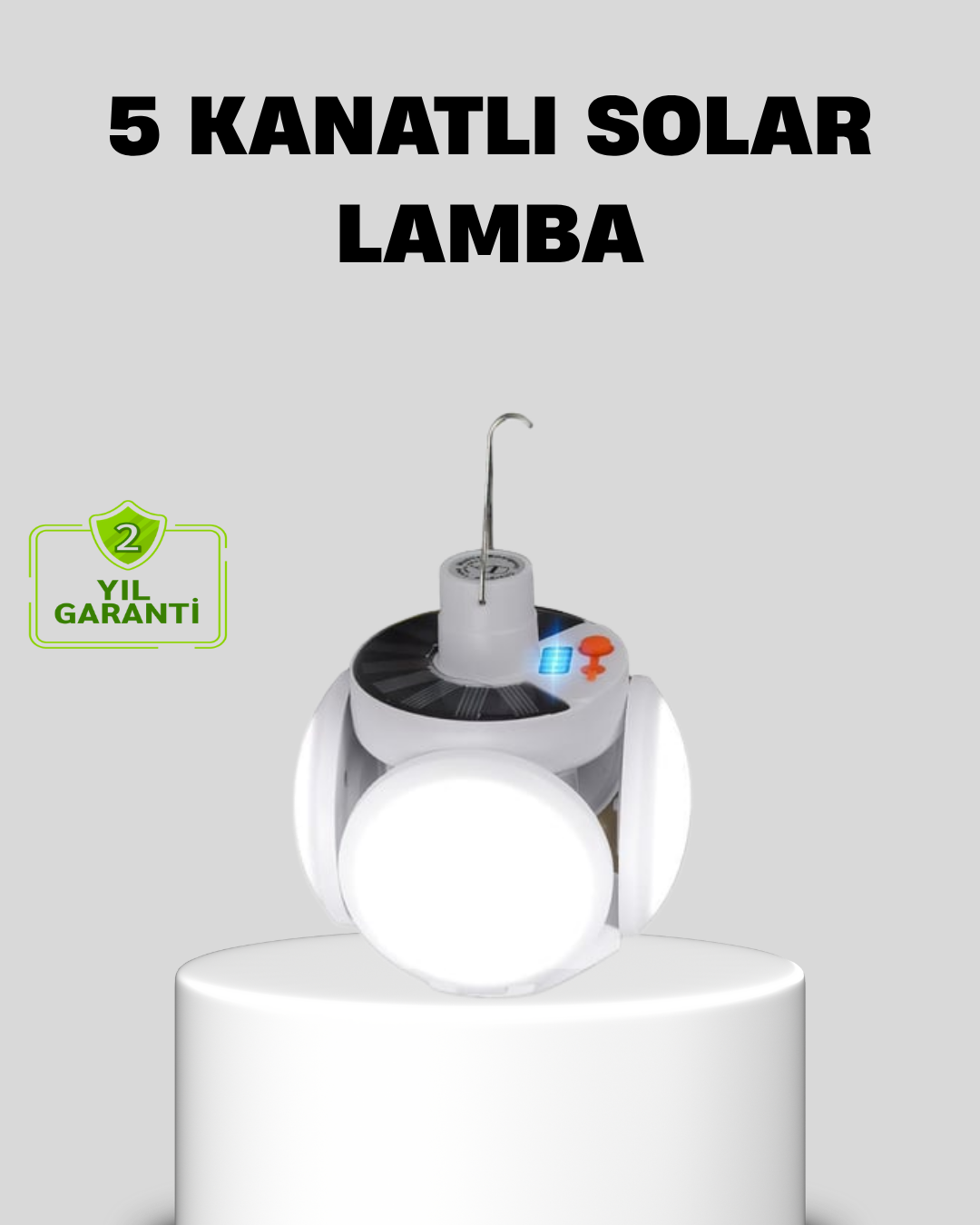 1-20 Solar Güneş Enerjili ve USB Şarjlı 5 Kanatlı LED Kamp Lambası - Vipsepet - Görsel 1