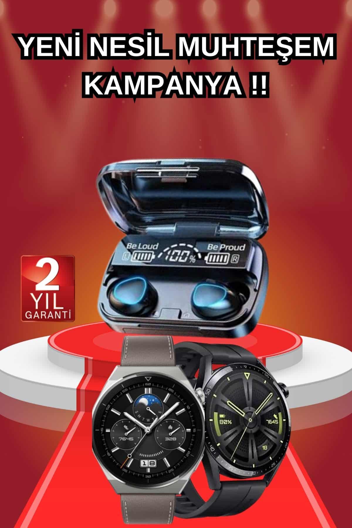 1-20 İkili Set Akıllı Saat Ve Bluetooth Kulaklık Kablosuz Uzun Pil Ömrü Spor Modları - vipsepet - Görsel 1