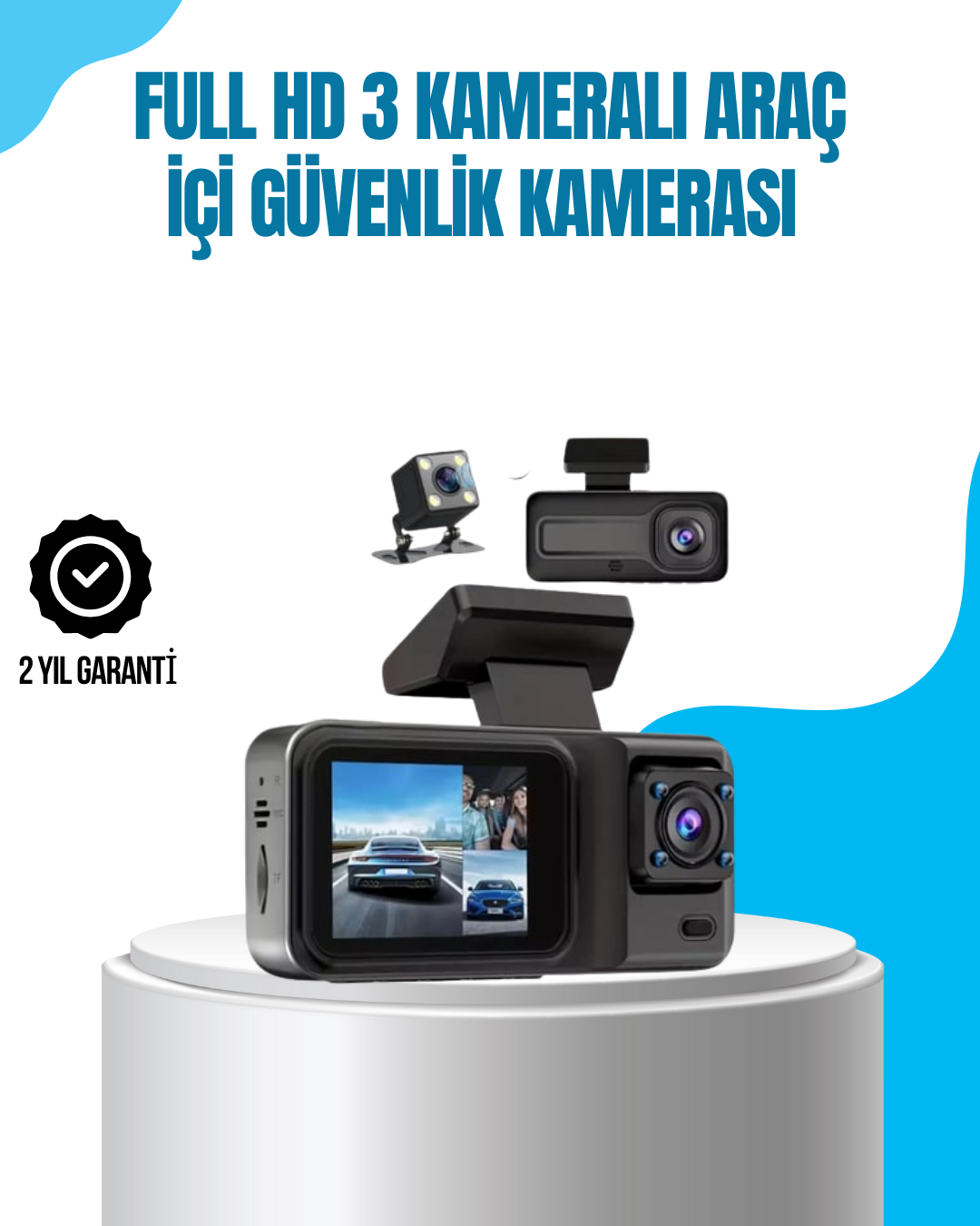 1-209 3 Kameralı Araç İçi Kayıt Cihazı 1080P Full HD Gece Görüşlü ve Wi-Fi Bağlantılı - Vipsepet - Görsel 1