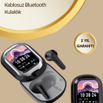 Akıllı Ekranlı Bluetooth 5.4 Kablosuz Kulaklık – Dokunmatik ve Şarj Kutulu - vipsepet