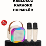 Karaoke Hoparlör Taşınabilir Çift Mikrofonlu ve LED Işıklı Bluetooth 5.0 - Vipsepet