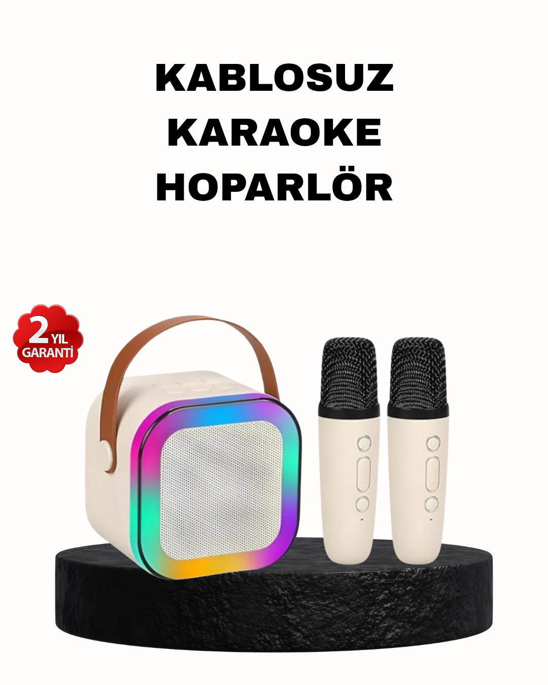 1-222 Karaoke Hoparlör Taşınabilir Çift Mikrofonlu ve LED Işıklı Bluetooth 5.0 - Vipsepet - Görsel 1