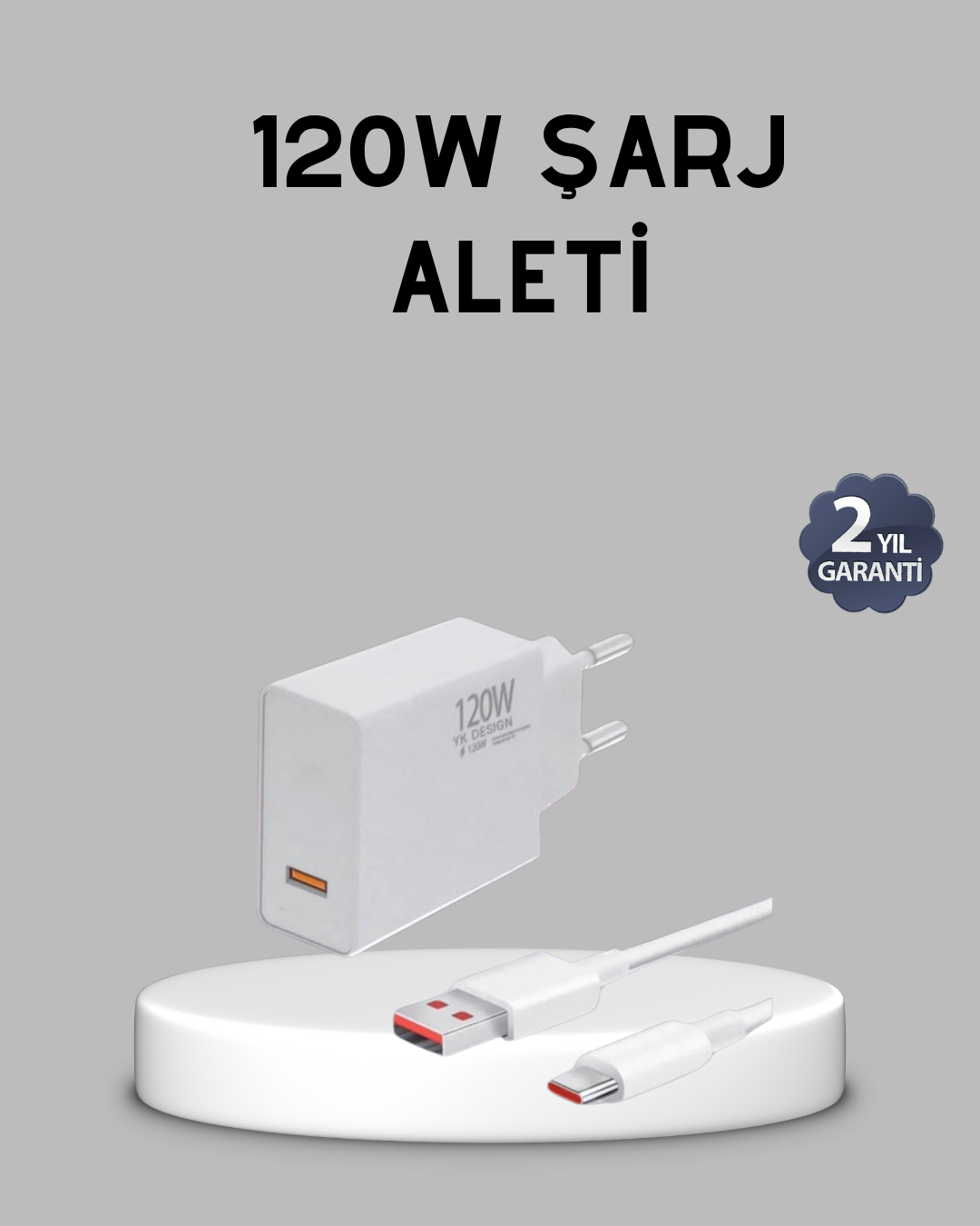 1-24 120W Süper Hızlı Şarj Adaptörü – Type-C Kablo Dahil, Yüksek Voltaj Korumalı - Vipsepet - Görsel 1