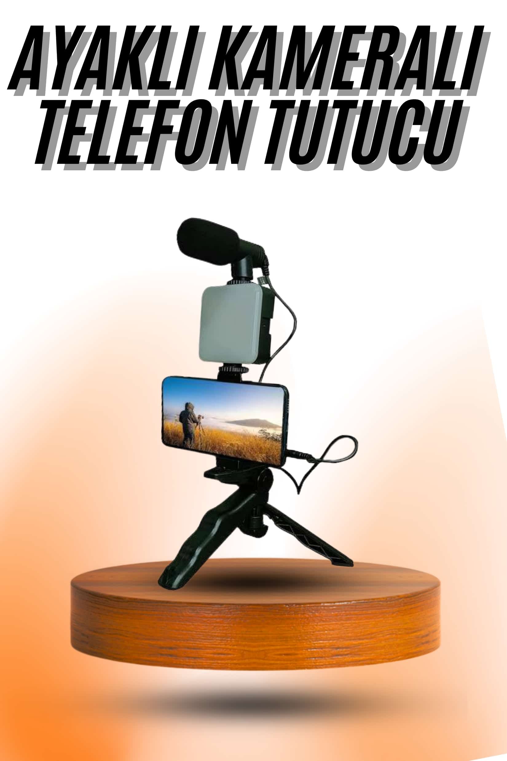 1-244 Telefon Tutucu Mini Mikrofonlu Tripod Vlog Çekim Video - vipsepet - Görsel 1