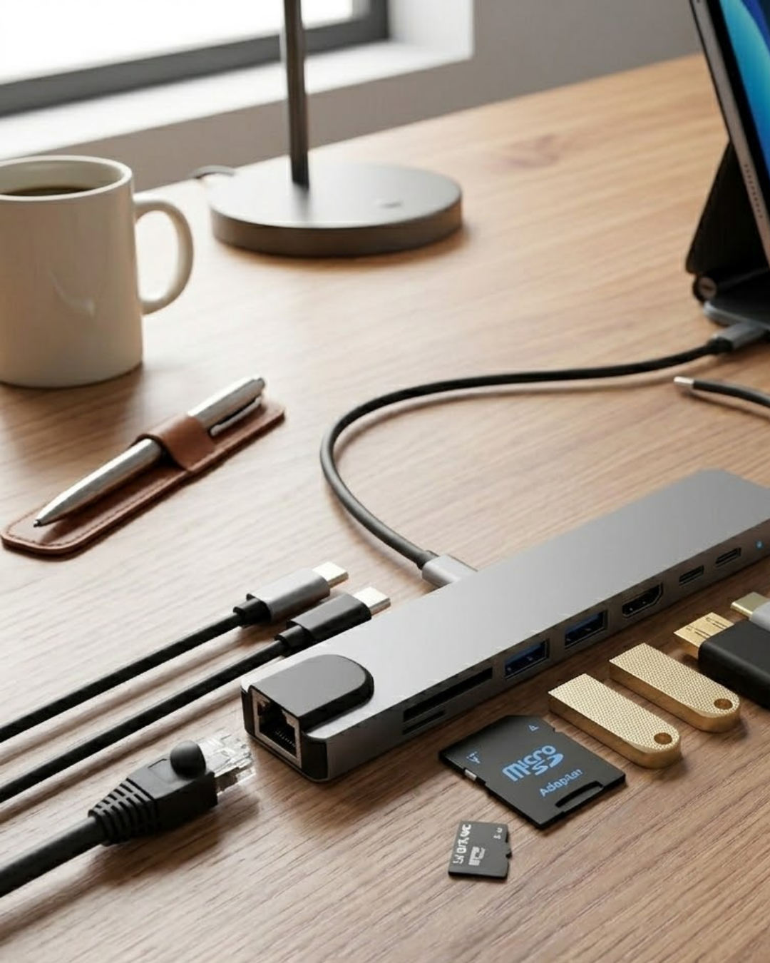 1-29 Type C Çoklu Port Hub 8 Port USB HDMI SD Kart Ethernet Adaptör - Vipsepet - Görsel 1
