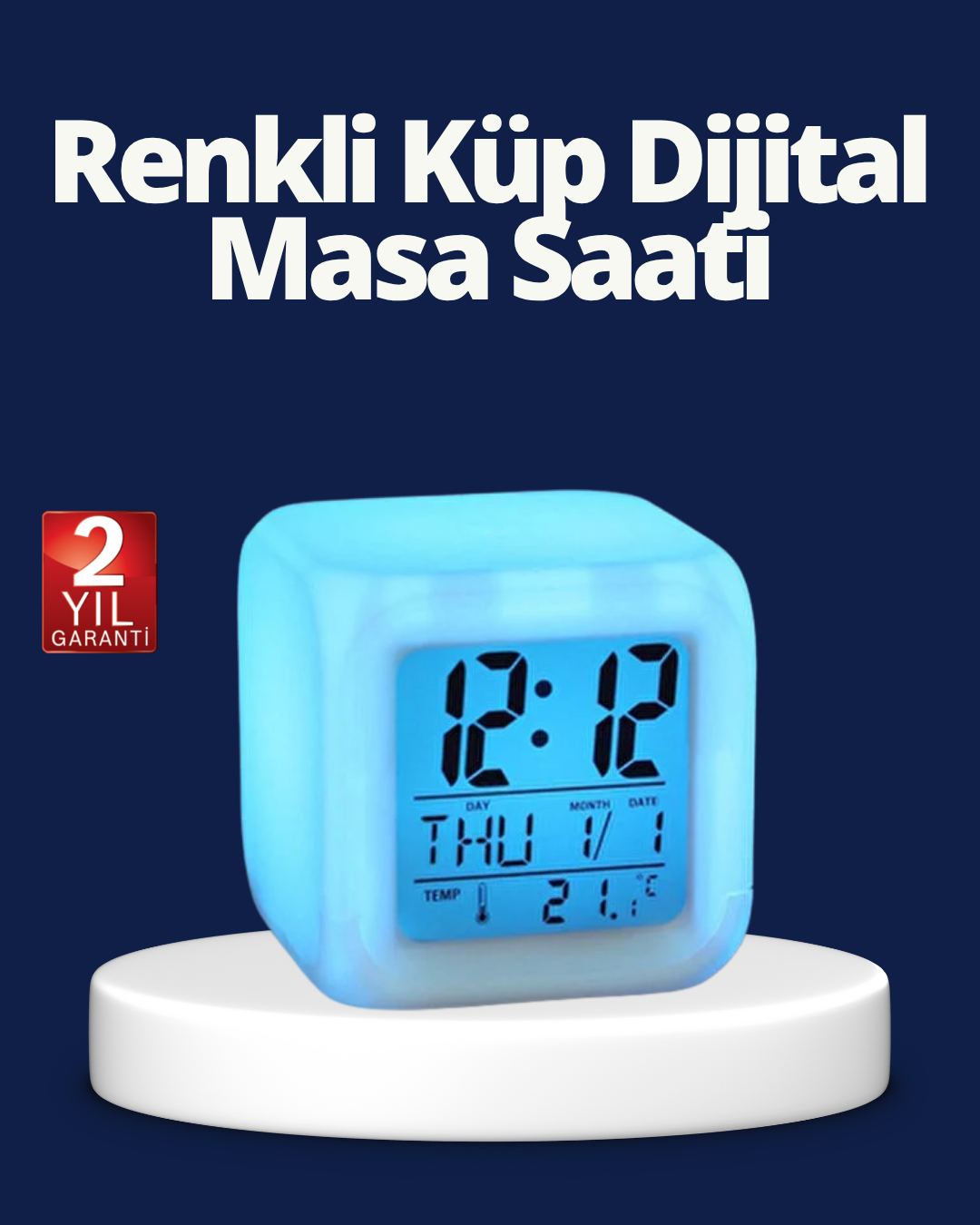 1-3 Renk Değiştiren LED Alarmlı Dijital Küp Masa Saati - Vipsepet - Görsel 1
