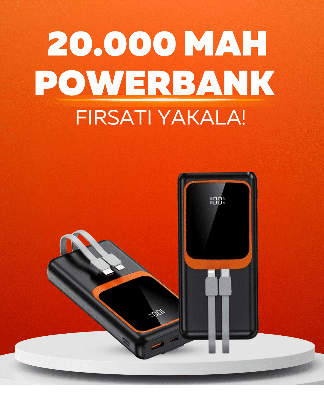 1-3 20.000 mAh Powerbank – 22.5W Hızlı Şarj, Çok Kablolu, Dijital Göstergeli - vipsepet - Görsel 1