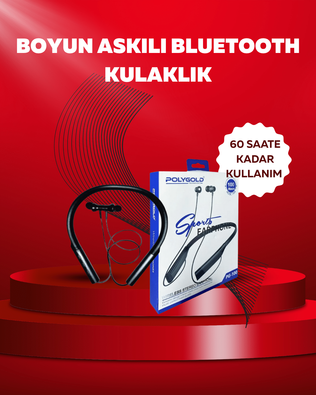 1-30 Polygold PG-100 Bluetooth 5.0 Boyun Bantlı Kulaklık – 50 Saat Konuşma Süresi, Type-C Şarj - vipsepet - Görsel 1