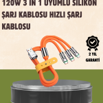 120 W Şarj ve Veri Aktarımı Kablo– 3 Başlıklı Çok Amaçlı Kablo Yüksek Hızlı - Vipsepet