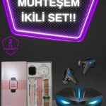 Kadınlar İçin Dokunmatik Ekran Akıllı Saat ve Gamer Kablosuz Bluetooth Kulaklık ANC Özelliği - vipsepet