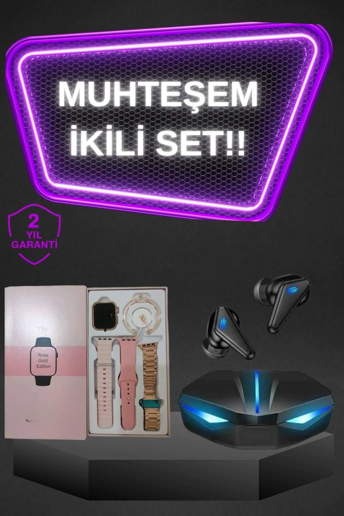 1-49 Kadınlar İçin Dokunmatik Ekran Akıllı Saat ve Gamer Kablosuz Bluetooth Kulaklık ANC Özelliği - vipsepet - Görsel 1