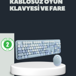 Retro Daktilo Stilli Kablosuz Klavye Mouse Seti – Sessiz ve Şık - Vipsepet