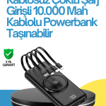 10000mAh Kablosuz ve Hızlı Şarj Destekli Powerbank – Taşınabilir Şarj Gücü - vipsepet