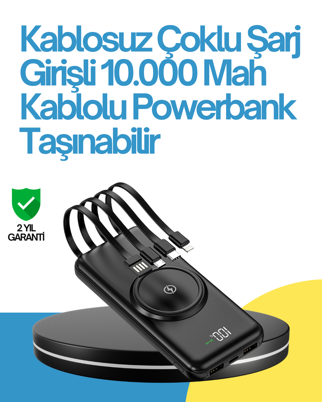 1-5 10000mAh Kablosuz ve Hızlı Şarj Destekli Powerbank – Taşınabilir Şarj Gücü - vipsepet - Görsel 1