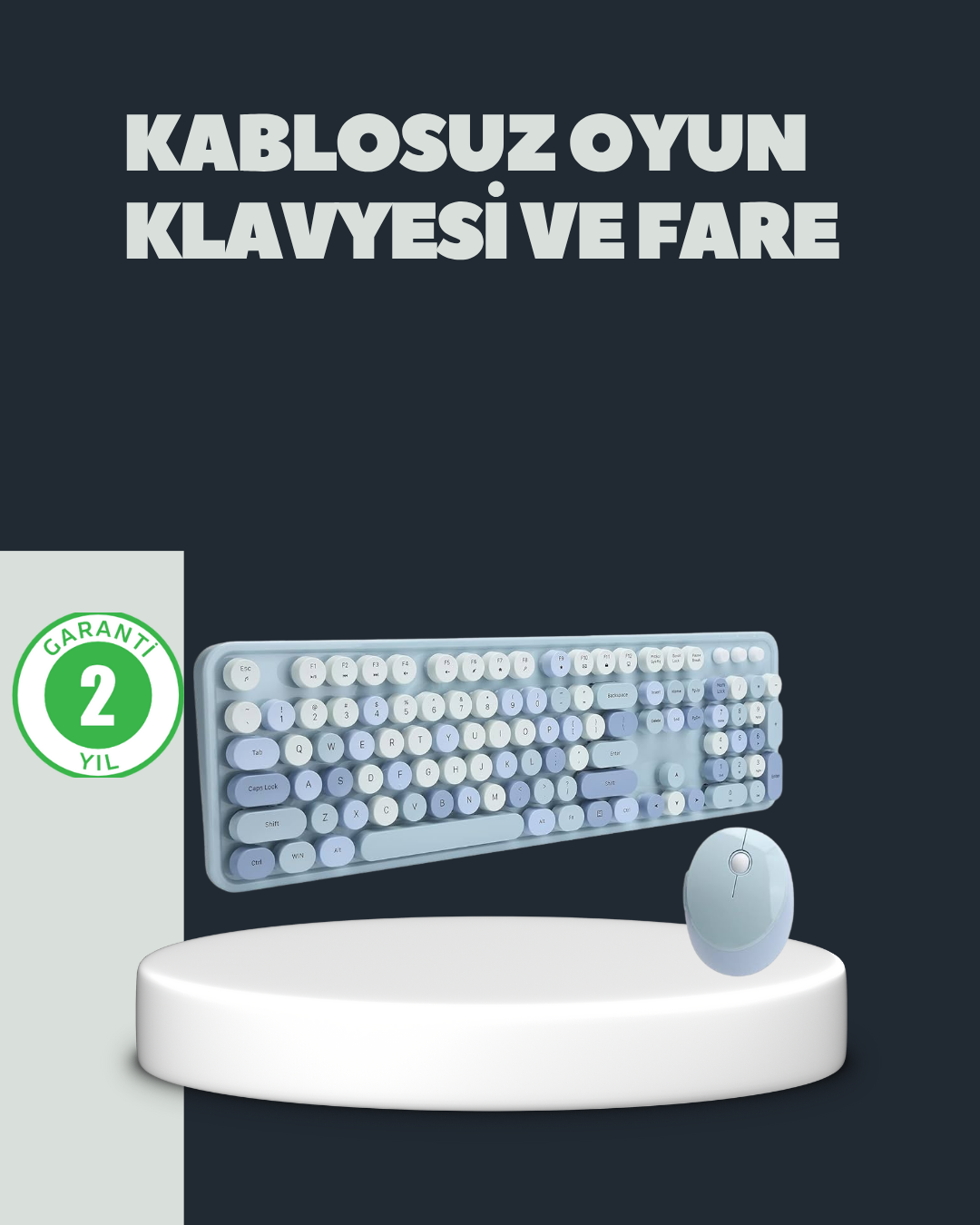 1-5 Retro Daktilo Stilli Kablosuz Klavye Mouse Seti – Sessiz ve Şık - Vipsepet - Görsel 1