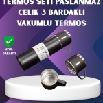 Paslanmaz Termos ve İkili Bardak Seti | 6-12 Saat Sıcak/Soğuk Tutma - Vipsepet