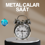 Dekoratif Yuvarlak Gümüş Sessiz Işıklı Masa Üstü Çalar Saat Alarmlı ve Şık Tasarım - Vipsepet