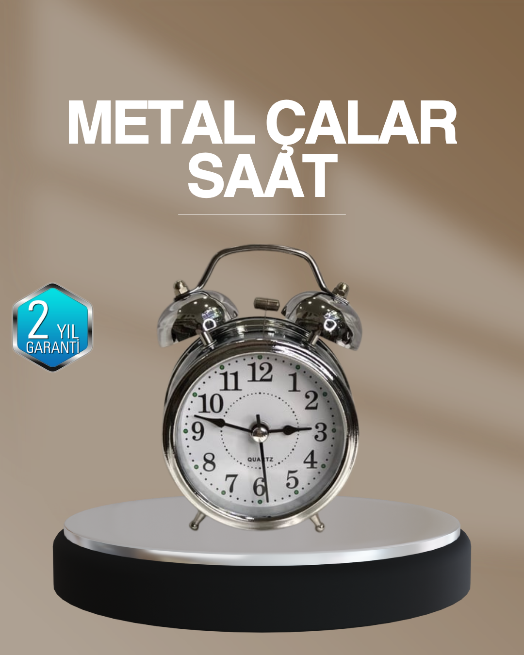 1-54 Dekoratif Yuvarlak Gümüş Sessiz Işıklı Masa Üstü Çalar Saat Alarmlı ve Şık Tasarım - Vipsepet - Görsel 1