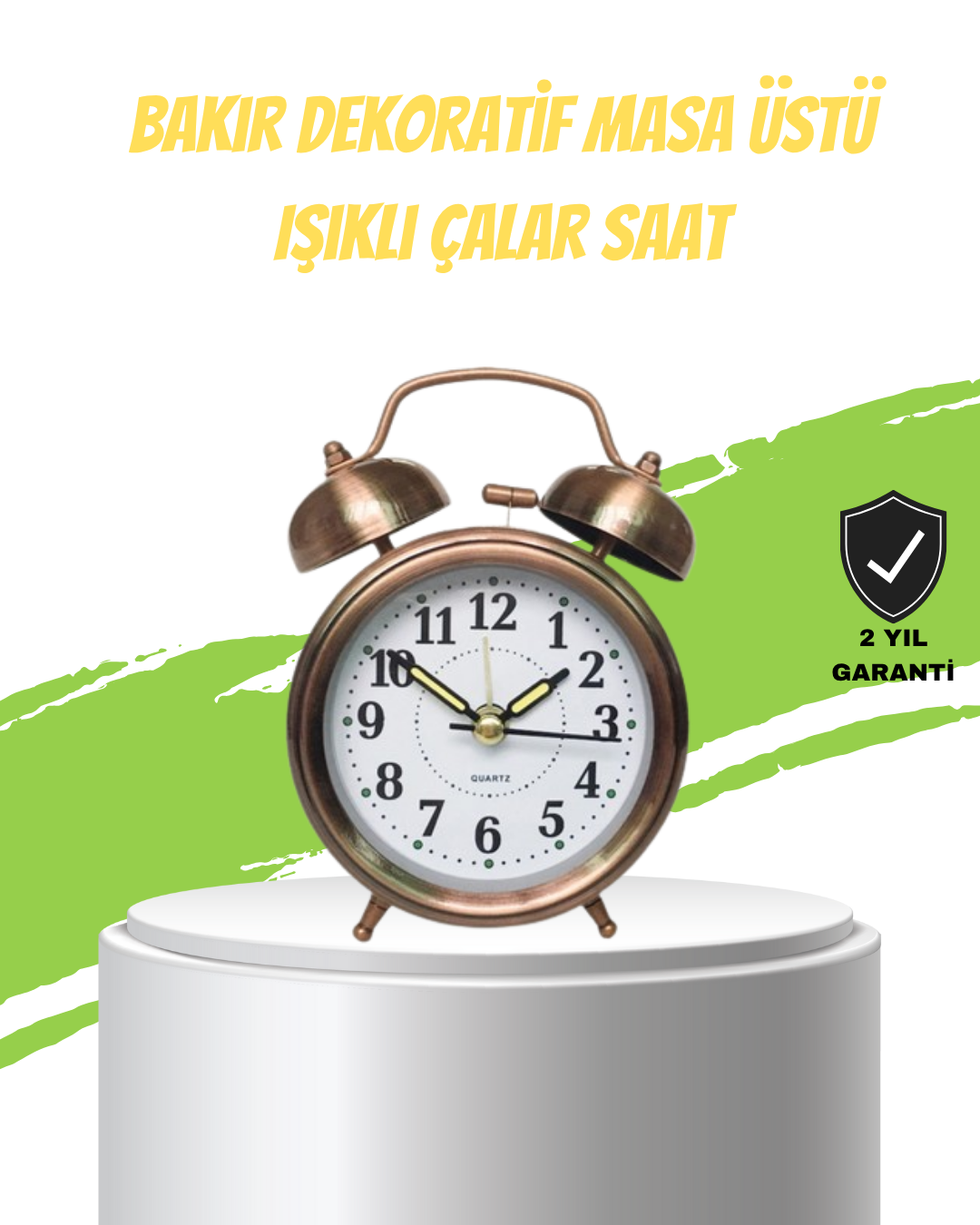 1-55 Nostaljik Bronz Metal Alarmlı Masa Saati Büyük Boy Dekoratif ve Şık Tasarım - Vipsepet - Görsel 1