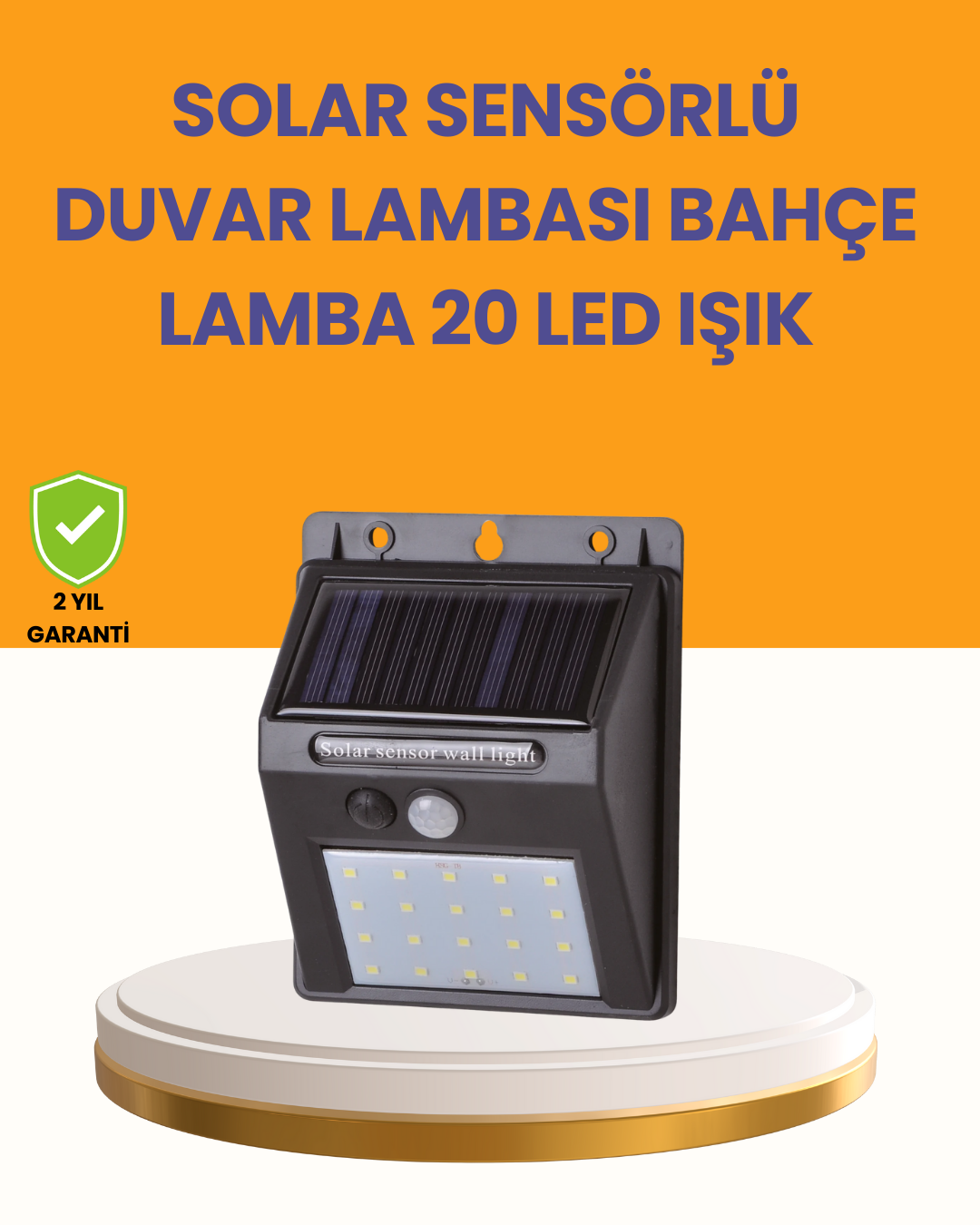 1-68 20 LED Güneş Enerjili Hareket Sensörlü Dış Mekan Duvar Lambası - Vipsepet - Görsel 1